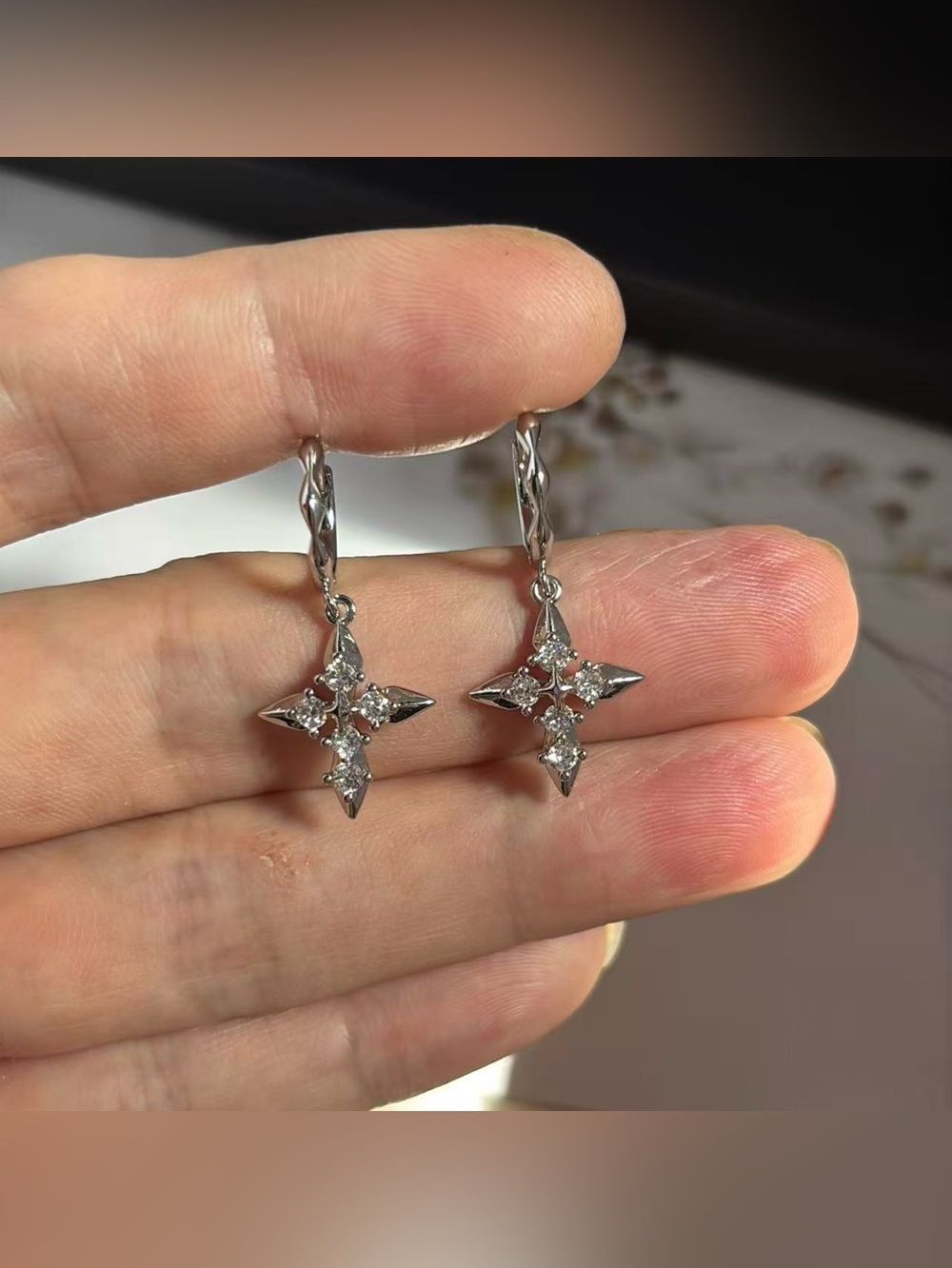 CZ Star Dangle Drop Earrings for Men Women Streetwear Hip Hop Punk Unisex Style